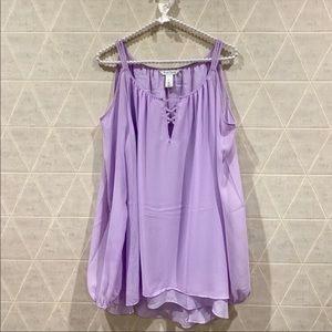 WHBM cold shoulder lace up lavender blouse L